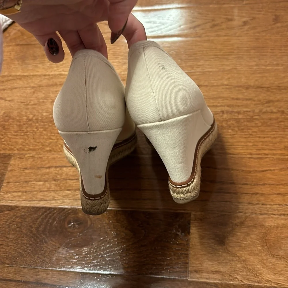 Tory Burch Ivory Jackie Canvas Espadrille Wedges - size 9.5 - Picture 9 of 10